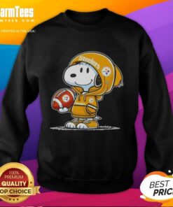 Alt Text: Snoopy in a hoodie, smiling at fans, showcasing Pittsburgh Steelers sweatshirt, perfect for peanuts lovers.