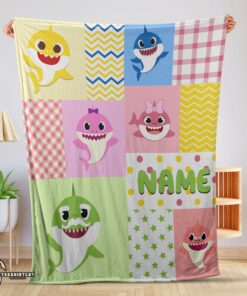 Pretty Personalized Colorful Baby Shark Blanket Fleece Customized Blanket