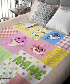 Pretty Personalized Colorful Baby Shark Blanket Fleece Customized Blanket - Image 4