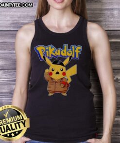 Cute Pikachu tank top featuring a unique design called 'Pretty Pikadolf' perfect for Pokemon fans and casual wear.