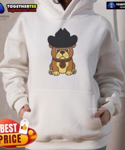 Cute Roscoe dog wearing a Pretty Rodeo hoodie, showcasing style and comfort for trendy pets.