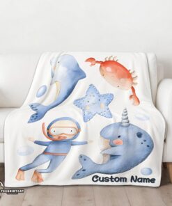 Pretty Sea's Treasures Narwhal Dolphin Crab Starfish Scuba Divers Blanket Fleece Customized Blanket - Image 3