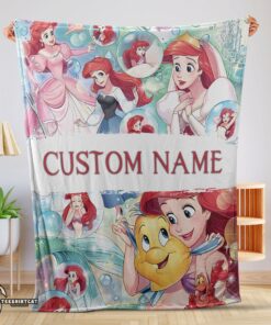 Pretty The Little Mermaid Blanket Ariel Princess Fleece Family Princess Customized Blanket