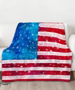Pretty Watercolor American Flag Distressed USA Patriotic Blanket Fleece Blanket - Image 3