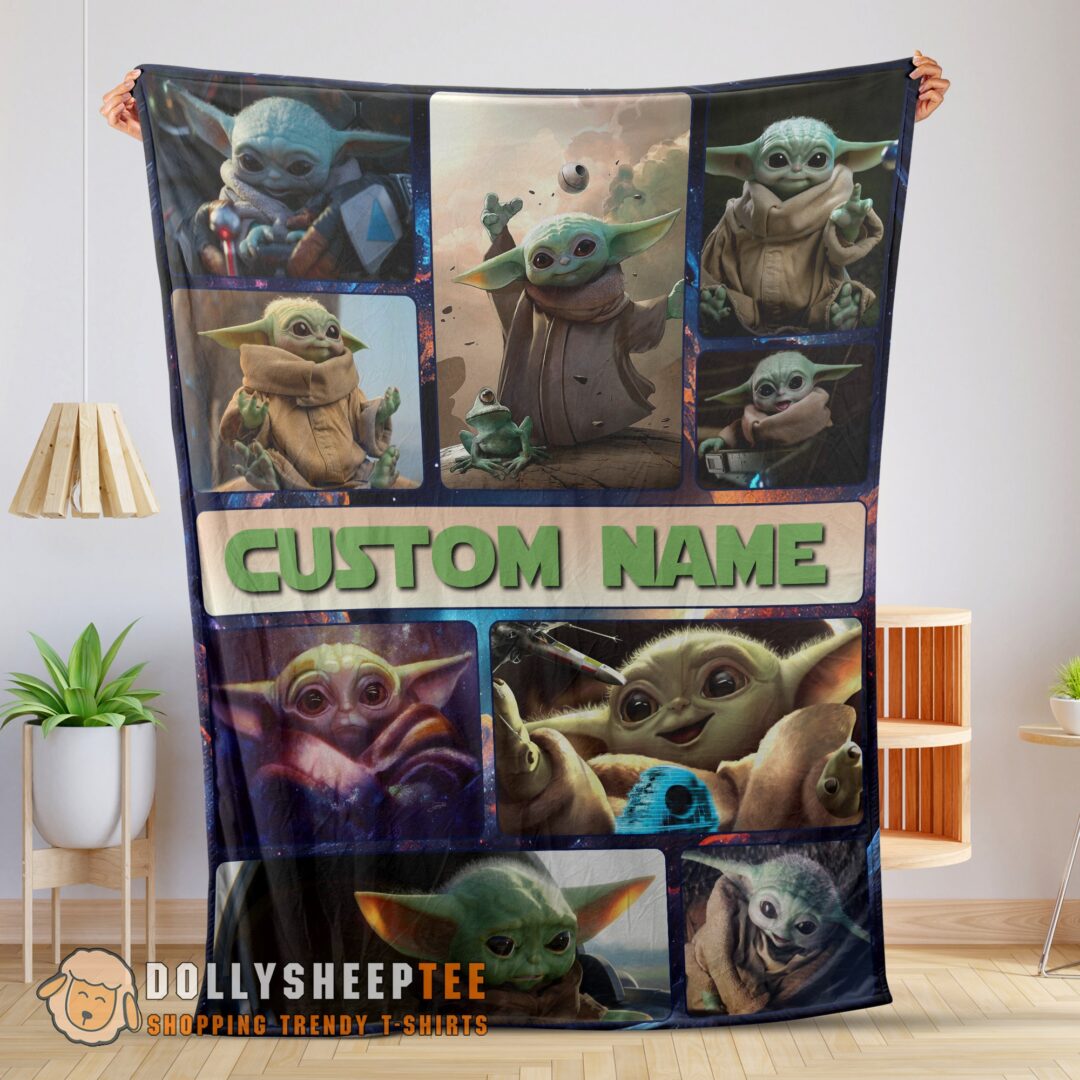 Hot Cute Official Star Wars Baby Yoda Collage Blanket Fleece Customized Blanket
