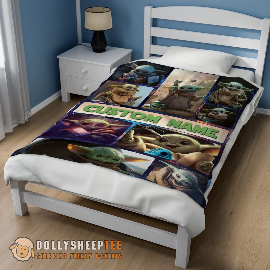 Hot Cute Official Star Wars Baby Yoda Collage Blanket Fleece Customized Blanket