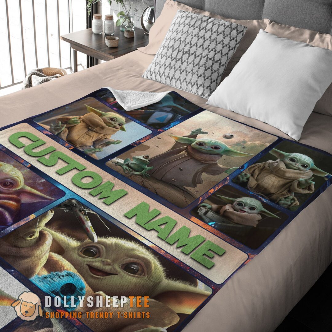 Hot Cute Official Star Wars Baby Yoda Collage Blanket Fleece Customized Blanket