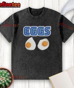 Top 2 Eggs Omelet Sega parody logo on a washed t-shirt, featuring vibrant colors and playful design for gaming fans.