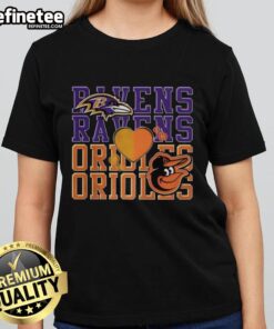 Top Baltimore Ravens NFL and Baltimore Orioles MLB sport lover ladies tee featuring team logos and stylish design.