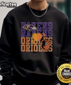 Cozy sweatshirt featuring Baltimore Ravens NFL and Baltimore Orioles MLB logos, perfect for sport lovers.