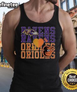 Stylish tank top featuring Baltimore Ravens NFL and Baltimore Orioles MLB logos, perfect for sports lovers.