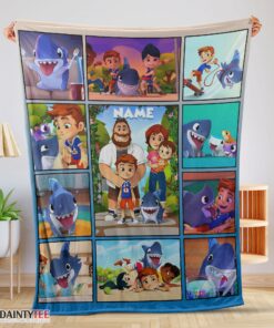 Top Cartoon Sharkdog With Family Blanket Fleece Customized Blanket