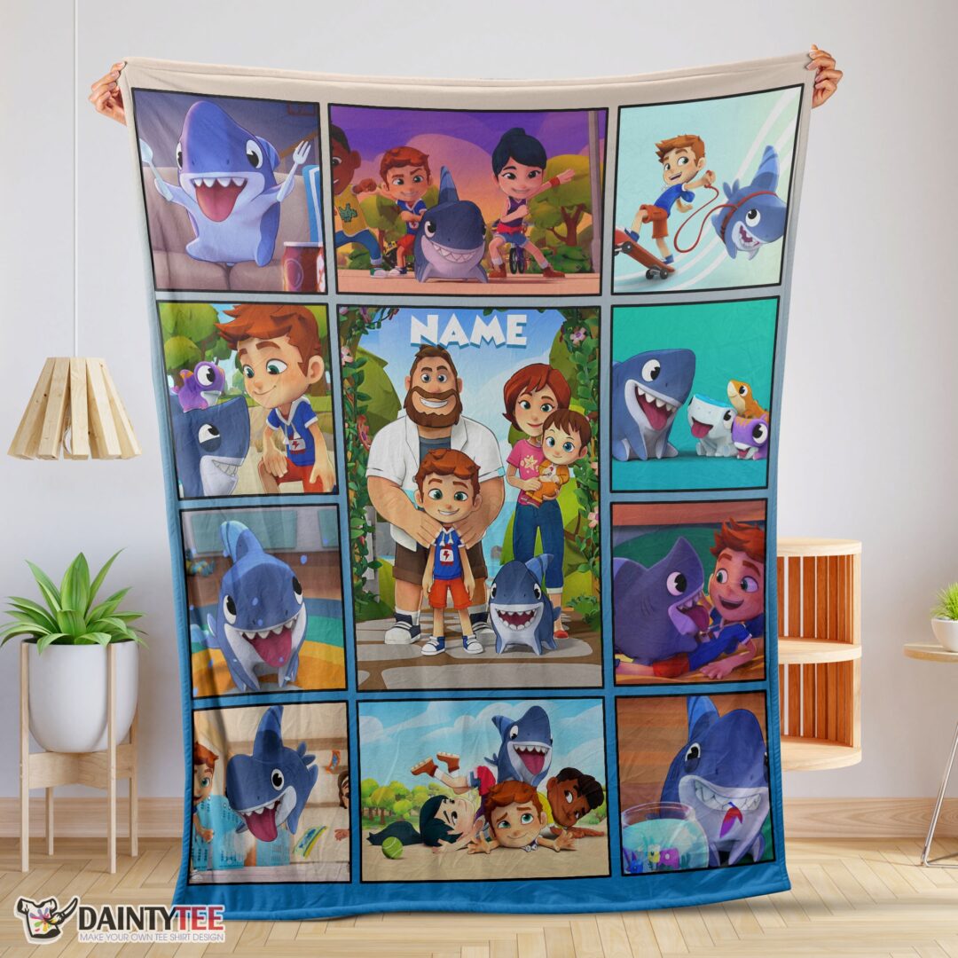 top-cartoon-sharkdog-with-family-blanket-fleece-customized-blanket-mk-01 Top Cartoon Sharkdog With Family Blanket Fleece Customized Blanket