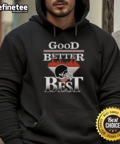 Alt Text: Chicago Bears football hoodie featuring a city skyline and Good Better Best design, perfect for fans.