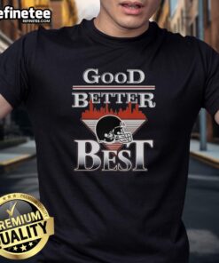 Chicago Bears Football helmet graphic on a city skyline T-shirt, showcasing Good Better Best design for fans.