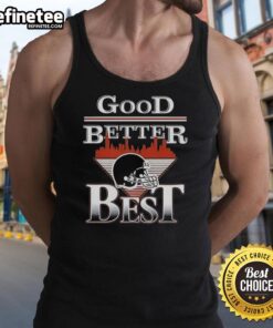 Chicago Bears football tank top featuring a city skyline design, highlighting good, better, best helmet graphics.