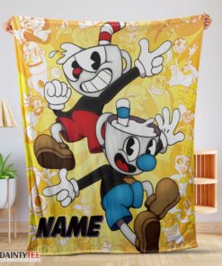 Top Cuphead And Mugman Crazy Cup Blanket Fleece Customized Blanket