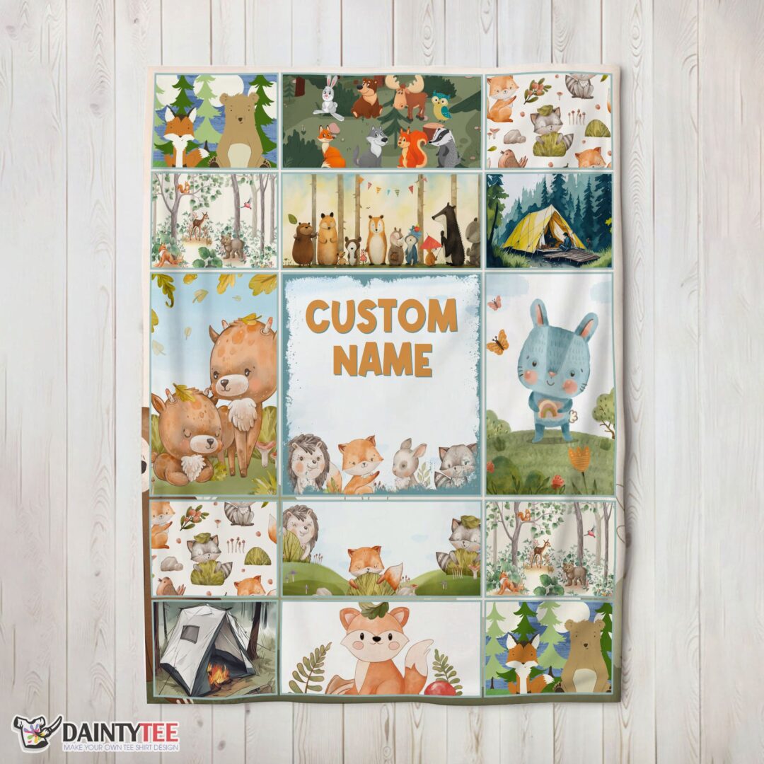 top-cute-forest-animals-collage-whimsical-blanket-fleece-customized-blanket-mk-02 Top Cute Forest Animals Collage Whimsical Blanket Fleece Customized Blanket