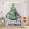 Top Cute Mice & Penguin Cartoon Christmas Tree Blanket Fleece Customized Blanket