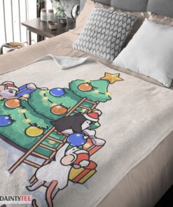Top Cute Mice & Penguin Cartoon Christmas Tree Blanket Fleece Customized Blanket - Image 4