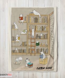Top Cute Vintage Minimalist Cat Book Reading Blanket Fleece Customized Blanket