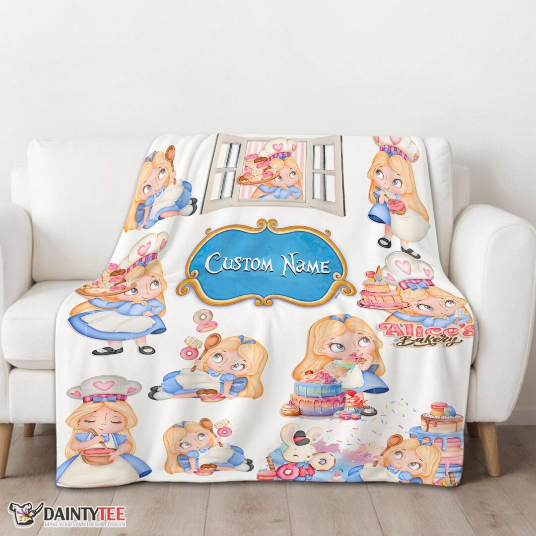 top-disney-alice-baking-alice-in-wonderland-cake-blanket-fleece-customized-blanket-mk-01 Top Disney Alice Baking Alice In Wonderland Cake Blanket Fleece Customized Blanket - Image 3
