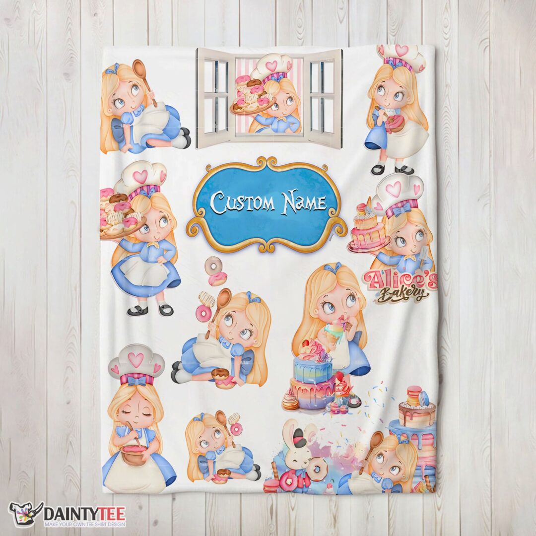 top-disney-alice-baking-alice-in-wonderland-cake-blanket-fleece-customized-blanket-mk-02 Top Disney Alice Baking Alice In Wonderland Cake Blanket Fleece Customized Blanket