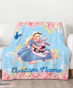 Top Disney Alice & The White Rabbit Alice In Wonderland Blanket Fleece Customized Blanket - Image 3