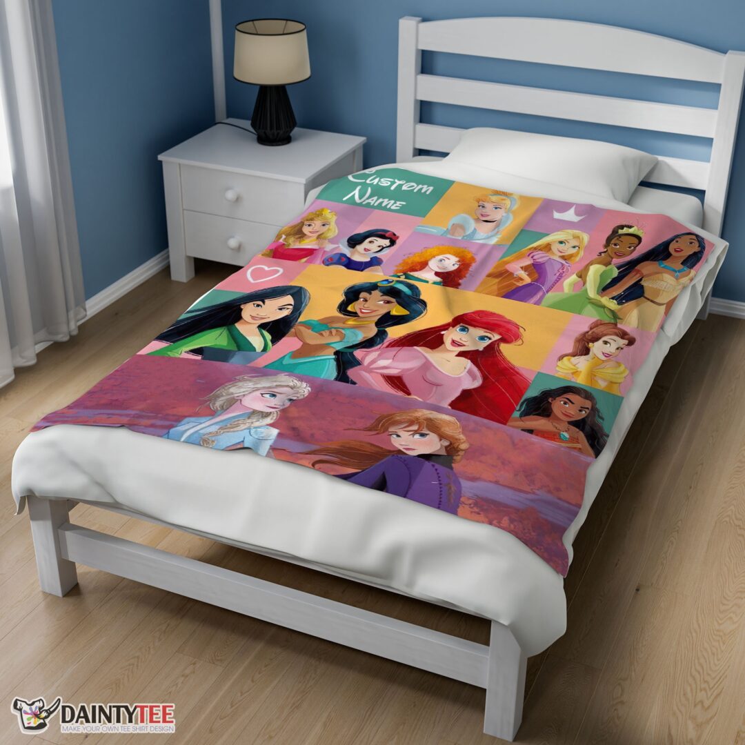 top-disney-cartoon-all-princess-characters-blanket-fleece-customized-blanket-mk-02 Top Disney Cartoon All Princess Characters Blanket Fleece Customized Blanket - Image 3