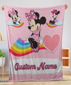 Top Disney Cartoon Minnie With Rainbow Blanket Fleece Customized Blanket