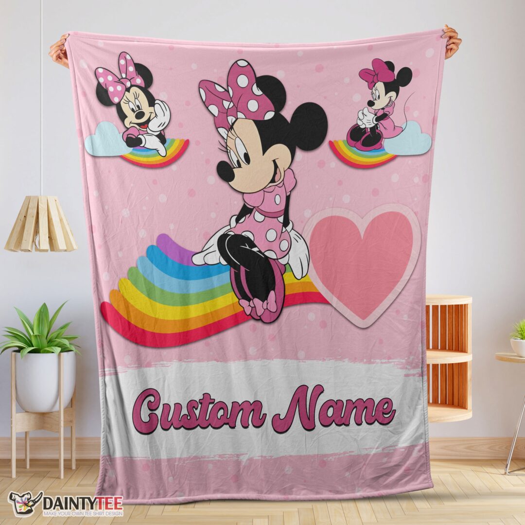 top-disney-cartoon-minnie-with-rainbow-blanket-fleece-customized-blanket-mk-01-1 Top Disney Cartoon Minnie With Rainbow Blanket Fleece Customized Blanket