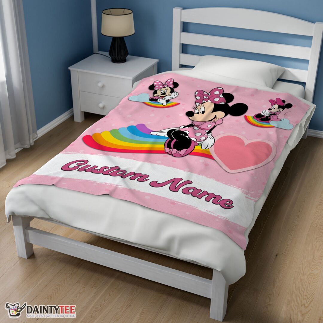 top-disney-cartoon-minnie-with-rainbow-blanket-fleece-customized-blanket-mk-02 Top Disney Cartoon Minnie With Rainbow Blanket Fleece Customized Blanket - Image 3