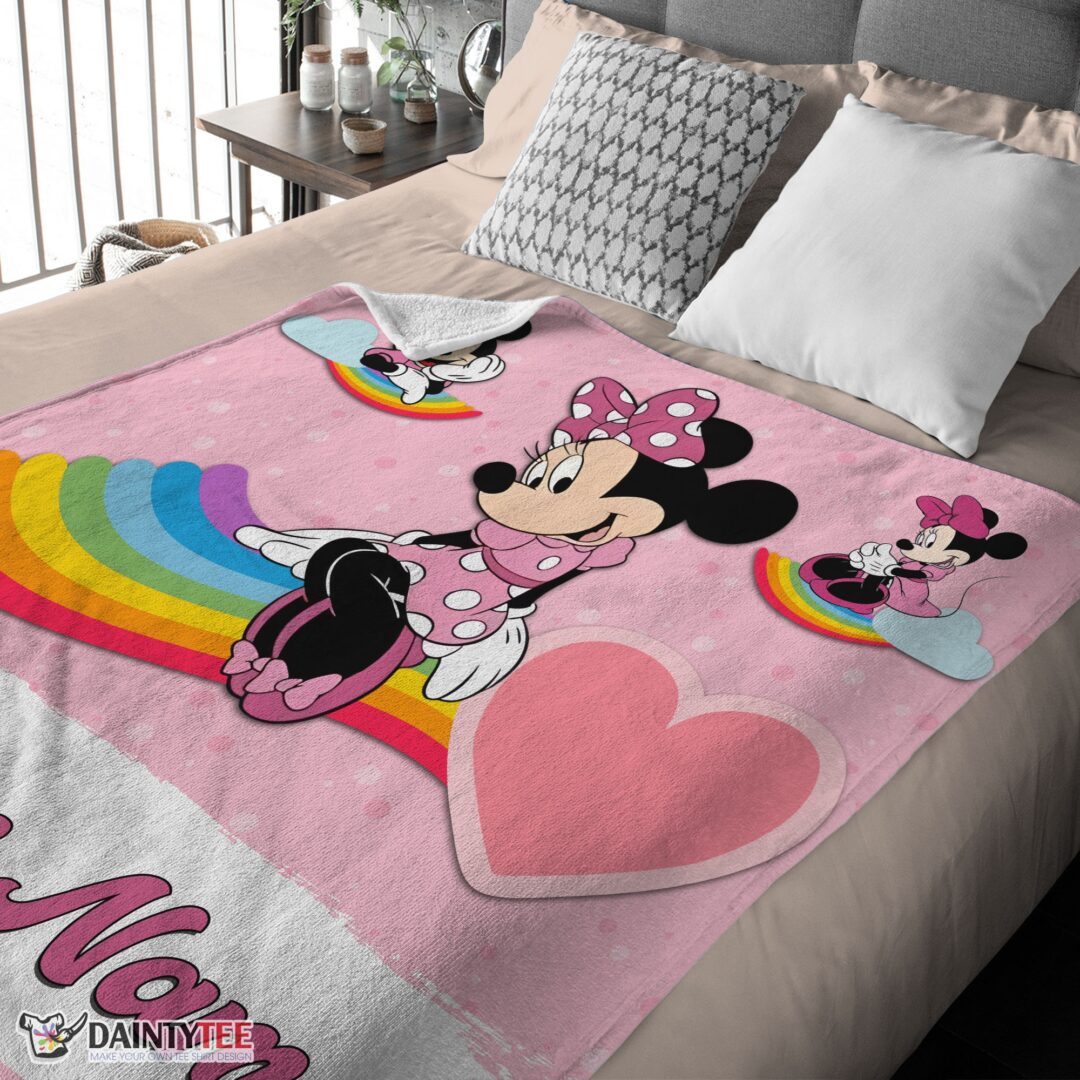 top-disney-cartoon-minnie-with-rainbow-blanket-fleece-customized-blanket-mk-03 Top Disney Cartoon Minnie With Rainbow Blanket Fleece Customized Blanket - Image 4
