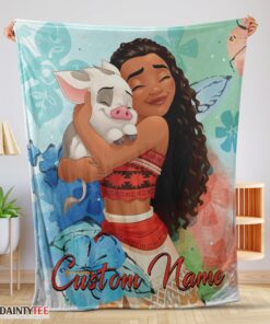 Top Disney Cartoon Moana Family With Friends Cute Blanket Fleece Customized Blanket