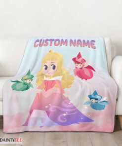 Top Disney Chibi Aurora Sleeping Beauty Pastel Colored Blanket Fleece Customized Blanket - Image 3