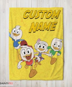 Top Disney Ducktales Huey Dewey Louie Webby Yellow Cartoon Collage Blanket Fleece Customized Blanket
