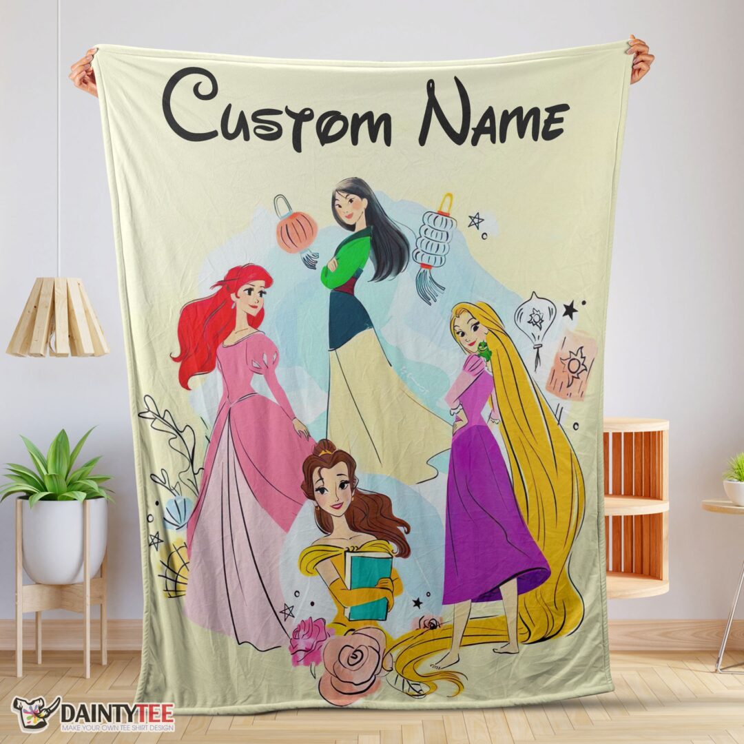 top-disney-princess-ariel-mulan-rapunzel-belle-princess-blanket-fleece-customized-blanket-mk-01 Top Disney Princess Ariel Mulan Rapunzel Belle Princess Blanket Fleece Customized Blanket