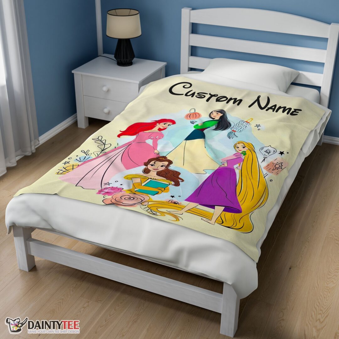 top-disney-princess-ariel-mulan-rapunzel-belle-princess-blanket-fleece-customized-blanket-mk-02 Top Disney Princess Ariel Mulan Rapunzel Belle Princess Blanket Fleece Customized Blanket - Image 3