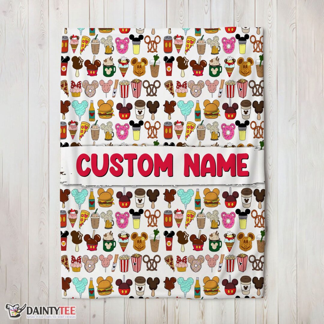 top-disney-snack-club-food-pattern-blanket-fleece-customized-blanket-mk-02 Top Disney Snack Club Food Pattern Blanket Fleece Customized Blanket