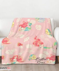 Top Disney The Little Mermaid & Flounder Delicate Watercolor Blanket Fleece Customized Blanket - Image 3