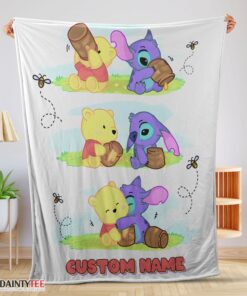 Top Disney Winnie The Pooh And Stitch Fleece Blanket Customize Blanket
