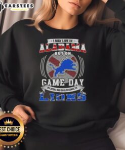 Detroit Lions football sweatshirt, perfect for game day, showcasing team pride while living in Alabama.