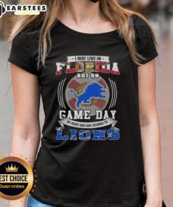 Top I May Live in Florida But On Game Day Detroit Lions Football Ladies Tee - stylish fan apparel for women