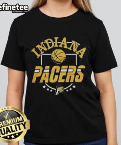 Alt Text: Top Indiana Pacers City Basketball 2025 Six Stars logo on a stylish ladies tee, perfect for fans and casual wear.