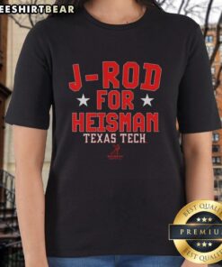 Alt Text: Top J Rod for Heisman Texas Tech Red Raiders Football Jacob Rodriguez Ladies Tee in vibrant colors.