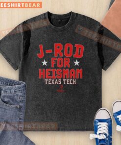 Alt Text: Top J Rod for Heisman Texas Tech Red Raiders Football Jacob Rodriguez washed t-shirt, showcasing team spirit.