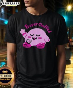 Top Kirby Proper Chuffed T-Shirt featuring a vibrant design of Kirby with a cheerful expression, perfect for fans.