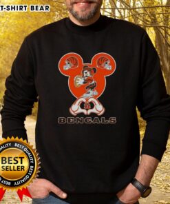 Cincinnati Bengals football sweatshirt featuring top Mickey hands forming a heart, perfect for fans.