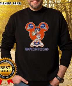 Top Mickey Hands Heart Denver Broncos Football Sweatshirt design featuring a playful Mickey Mouse graphic.