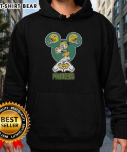 Green Bay Packers football hoodie featuring top Mickey hands forming a heart shape, perfect for fans.